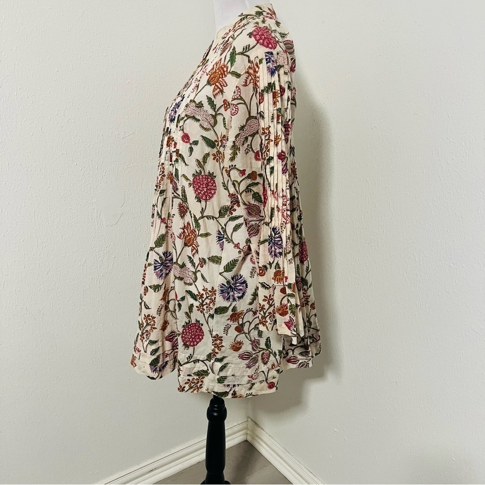 Passementrie Ofelia Blouse Cream And Red Pleated Tunic Mandarin Collar Large — image 7 of 8